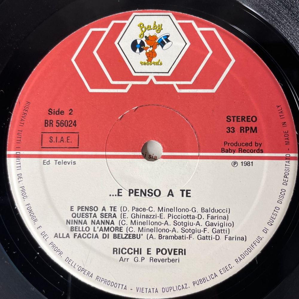Винтажная виниловая пластинка LP Ricchi E Poveri Богатые и Бедные, E Penso A Te (Италия 1981)