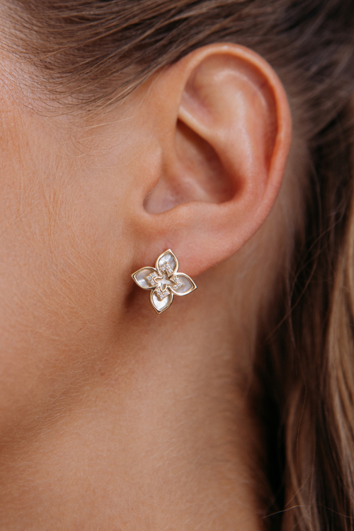 Серьги "TRUE FLOWERS" в зололочении с фианитами и перламутром