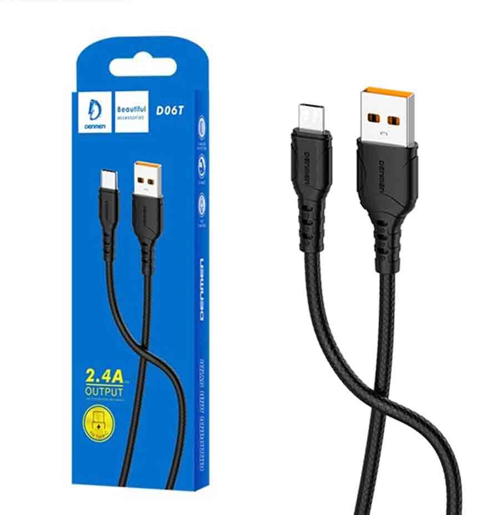 Кабель USB - TypeC DENMEN D06T 2.4A (черный) 1м