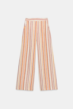 ZARA ШИРОКИЕ БРЮКИ ИЗ ЛЬНА В ПОЛОСКУ, РАЗНОЦВЕТНЫЙ