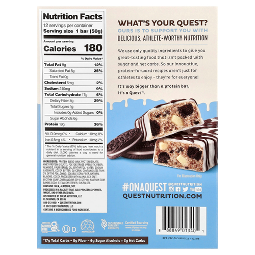 Quest Nutrition, Протеиновый батончик, печенье со сливками, 12 батончиков, 50 г (1,76 унции)