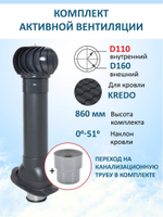 Турбодефлектор TD160, вент. выход утепленный высотой Н-700 с переходом D110, для металлочерепицы Kredo