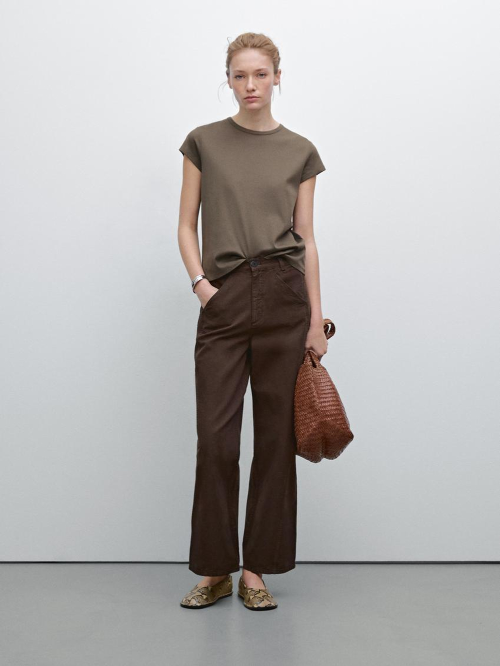 Massimo Dutti Хлопковая футболка, светло-коричневый