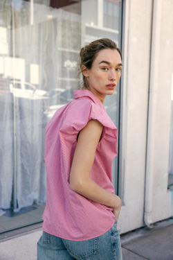 ZARA РУБАШКА С ОБЪЕМНЫМИ РУКАВАМИ, РОЗОВЫЙ/БЕЛЫЙ