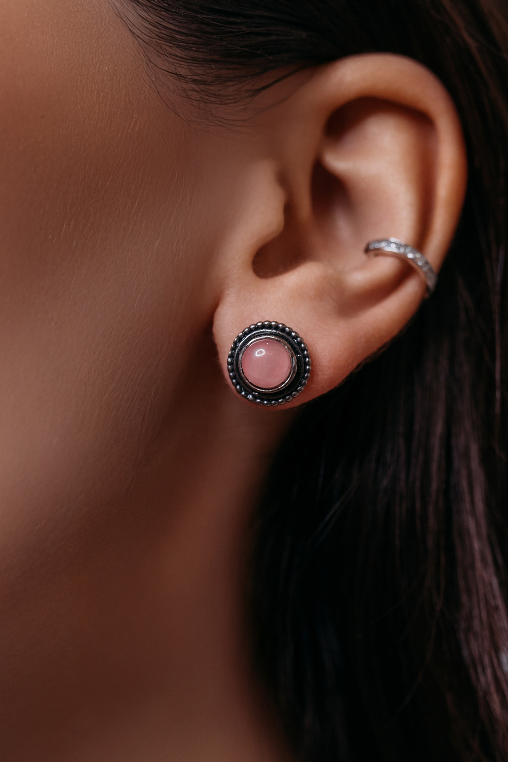 Серьги - пусеты с розовым кварцем