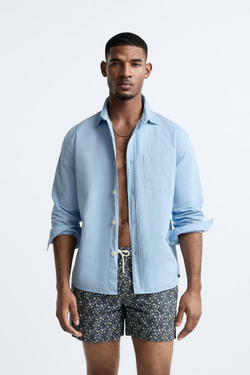 ZARA ПЛАВКИ С ЦВЕТОЧНЫМ ПРИНТОМ, СЕРО-СИНИЙ