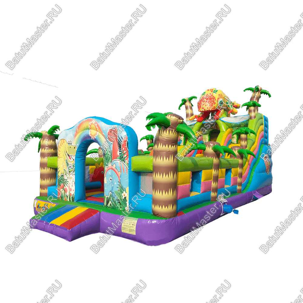 Коммерческий надувной батут "Хамелеон и динозавры", 10x5x5.5 м.