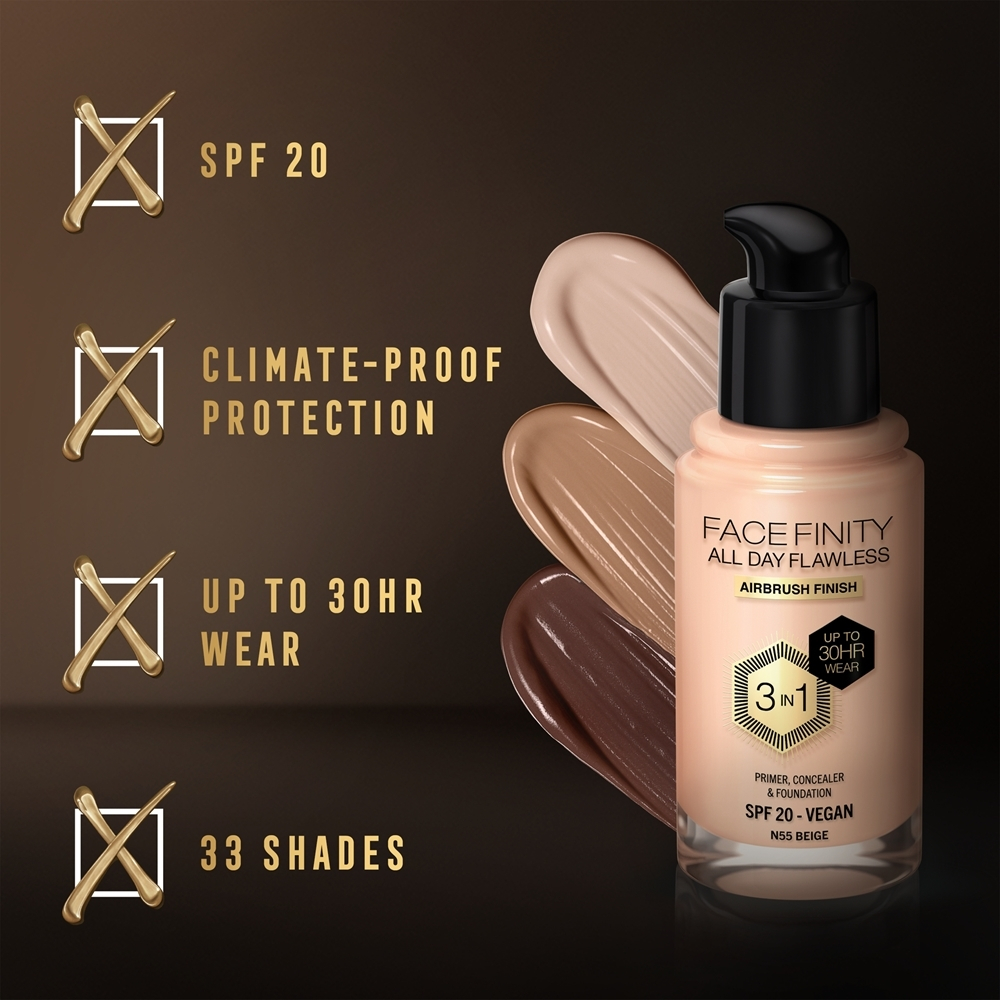 Max Factor Facefinity All Day Flawless - Долговечная тональная основа SPF 20, 30 ml