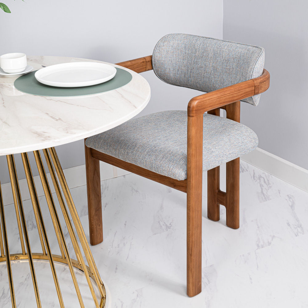 Стул Rich рогожка бежево-голубая с ножками цвета орех