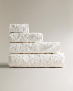 Zara Home - Жаккардовое банное полотенце с цветочным рисунком, белый, 30х50 см