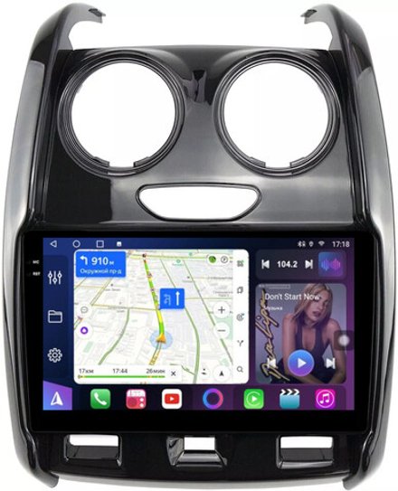 Магнитола для Renault Duster 1 2015-2020, Lada Largus 2021+ (мультируль/джойстик, рамка большая глянец) - FarCar 3008M монитор 9.5" QLED на Android 14, TS18, CarPlay, 4G SIM-слот