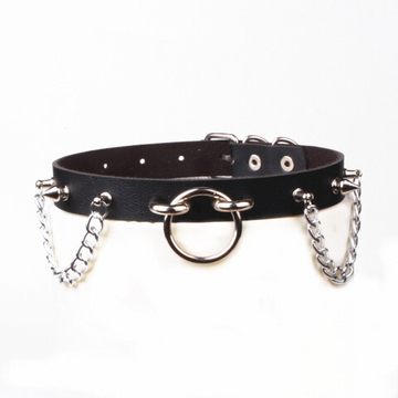 Чокер с кольцом и шипами (черный)