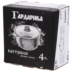 Кастрюля алюминий, антиприг, 4 л, с крыш, крышка стекло, кругл, Гардарика, Премьера, 1704-03-10