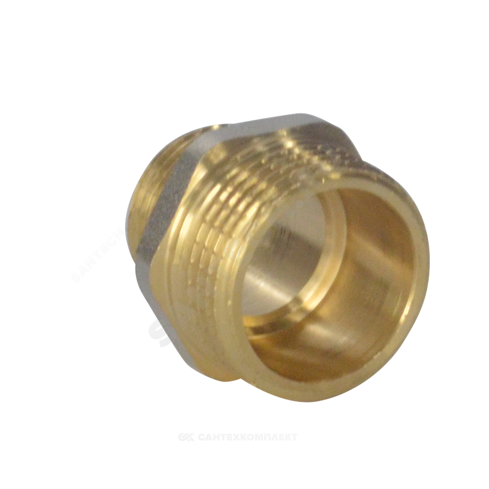 Ниппель латунь никель переходной Ду 20х15 (3/4"х1/2") НР 9023 ГОСТ 32585-2013 Aquasfera 9023-03