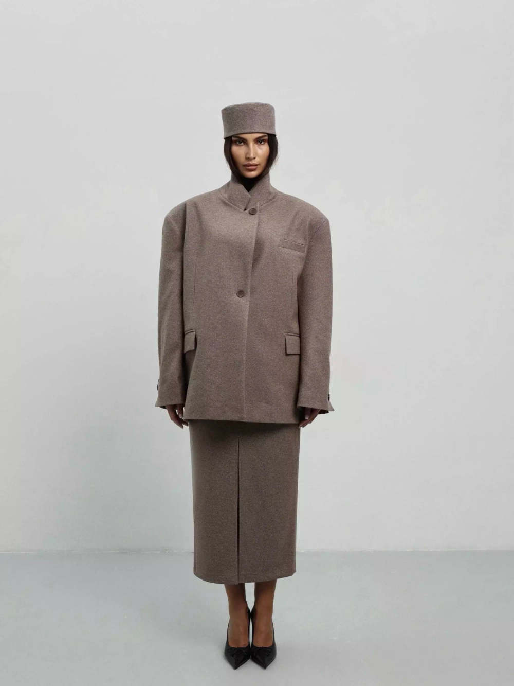 Пиджак оверсайз с объемными плечами, Коричневый