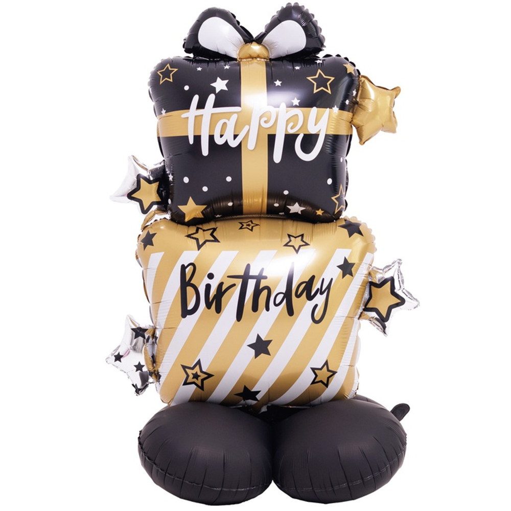 Шар Фольгированный Подарок черно-золотой (Черный)