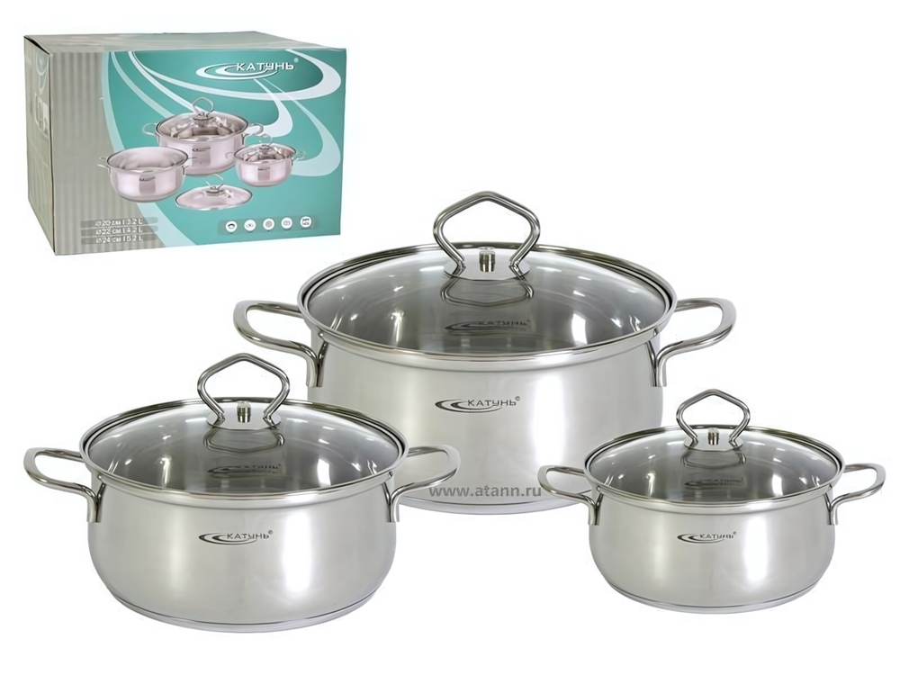 Набор кастрюль 3 предмета (2,2л; 3,2л; 4,2л) Лира