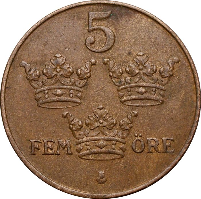 5 эре 1910-1950 Швеция