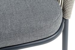 "Лион" стул плетеный из роупа, каркас из стали темно-серый (RAL7024) муар, роуп серый меланж круглый, ткань серая 017