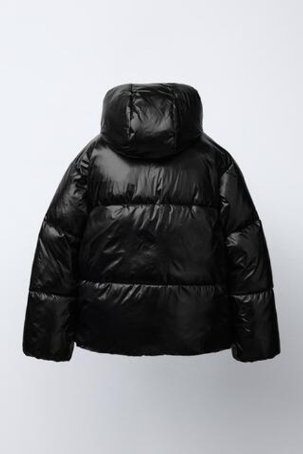 ZARA КУРТКА-ПУХОВИК С КАПЮШОНОМ, ЧЕРНЫЙ