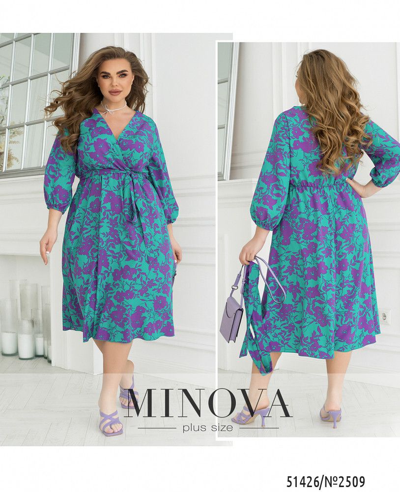 Платье 2509-зеленый-сиреневый Minova