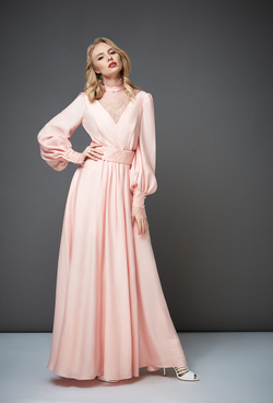 Длинное платье со вставкой кружево розовое 34-02-20 SS