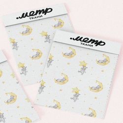 Ткань шелк Армани медвежата на луне и звёздах