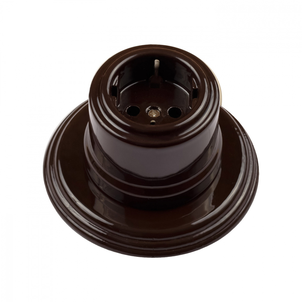 Розетка с З.К., керамика, цвет коричневый B1-101-02