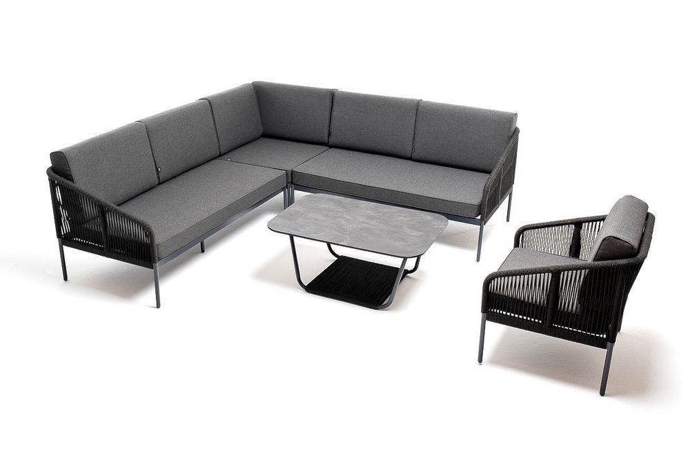 "Канны" модульная угловая лаунж-зона из роупа (веревки), цвет темно-серый