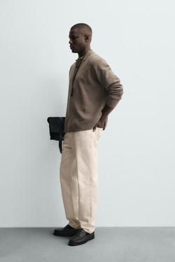 ZARA МЯГКОЕ ТРИКОТАЖНОЕ ПОЛО, СЕРОВАТО-КОРИЧНЕВЫЙ