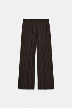 ZARA БРЮКИ С ШИРОКИМИ ШТАНИНАМИ И ДВОЙНЫМ ПОЯСОМ, КОРИЧНЕВЫЙ