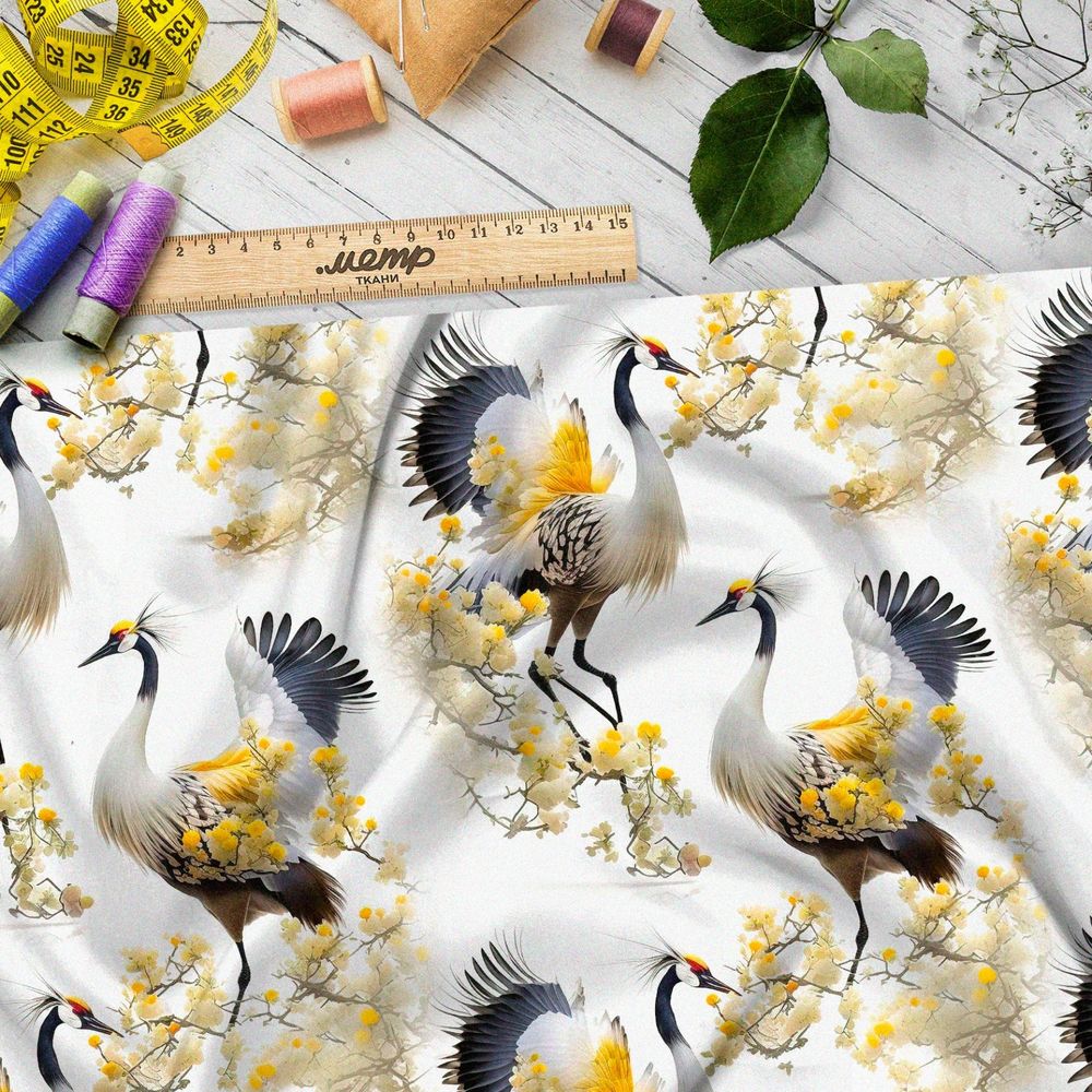 Ткань саржа японские журавли