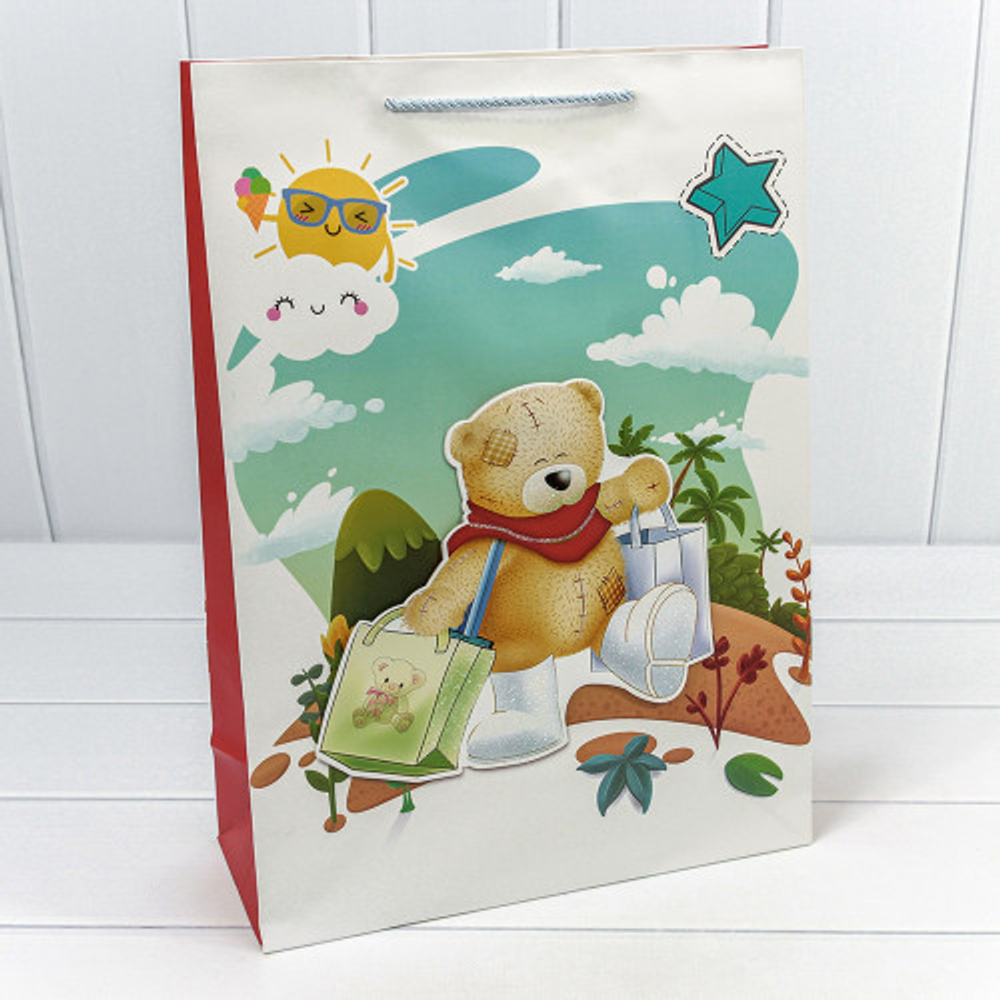 Пакет подарочный 31х41.5х12см "Мишки" с 3D аппликацией (Микс)