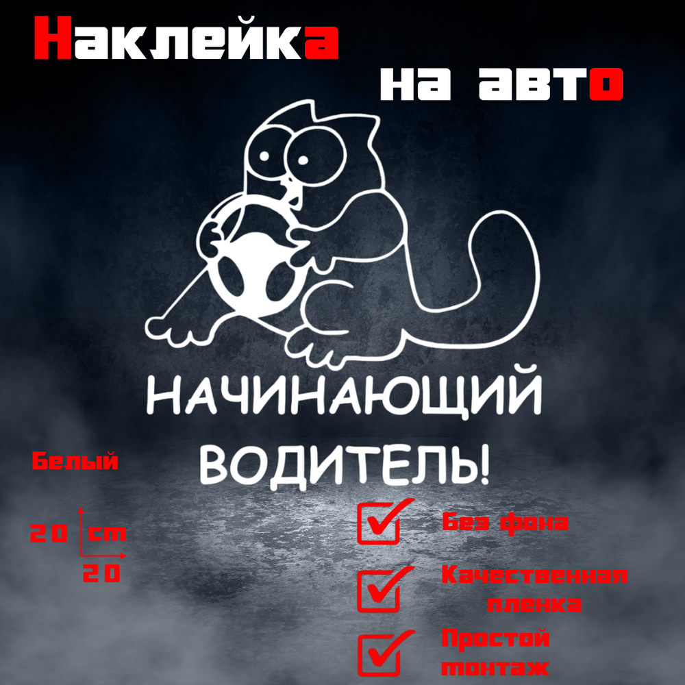 Виниловая наклейка на авто "Начинающий водитель" кот Саймона