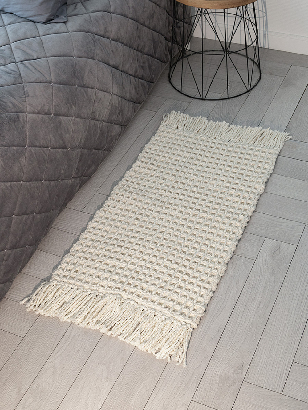 Коврик универсальный DeNASTIA 50x80 Вафля с бахромой, хлопок/ПЭ, молочный