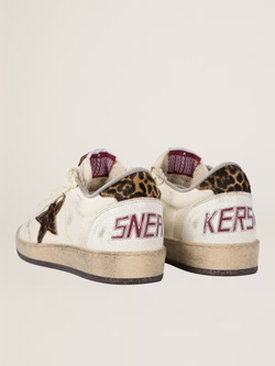 Ball Star in white leather with leopard-print pony skin star and heel tab