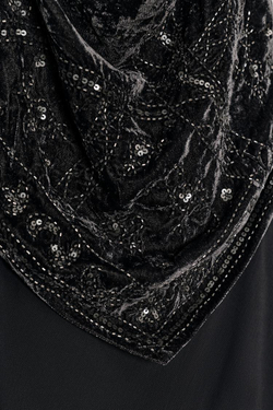 ZARA ДЛИННОЕ БАРХАТНОЕ ПЛАТЬЕ С БУСИНАМИ, ТЕМНЫЙ СВИНЕЦ