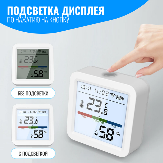 Умный WiFi датчик температуры и влажности с дисплеем Smart Aura