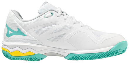 Женские Кроссовки теннисные Mizuno Wave Exceed Light CC - white/turquoise/high visibility yellow