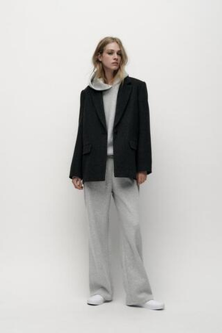 ZARA БРЮКИ ИЗ МЯГКОЙ ТКАНИ С ШИРОКИМИ ШТАНИНАМИ, СЕРЫЙ С МЕЛАНЖЕВЫМ ЭФФЕКТОМ