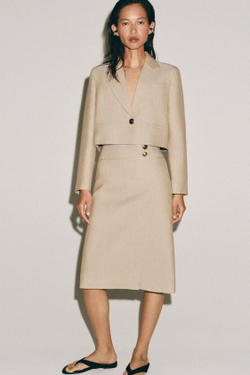 ZARA ЮБКА ПРЯМОГО КРОЯ В ПОЛОСКУ — ZW COLLECTION, БЕЖЕВЫЙ