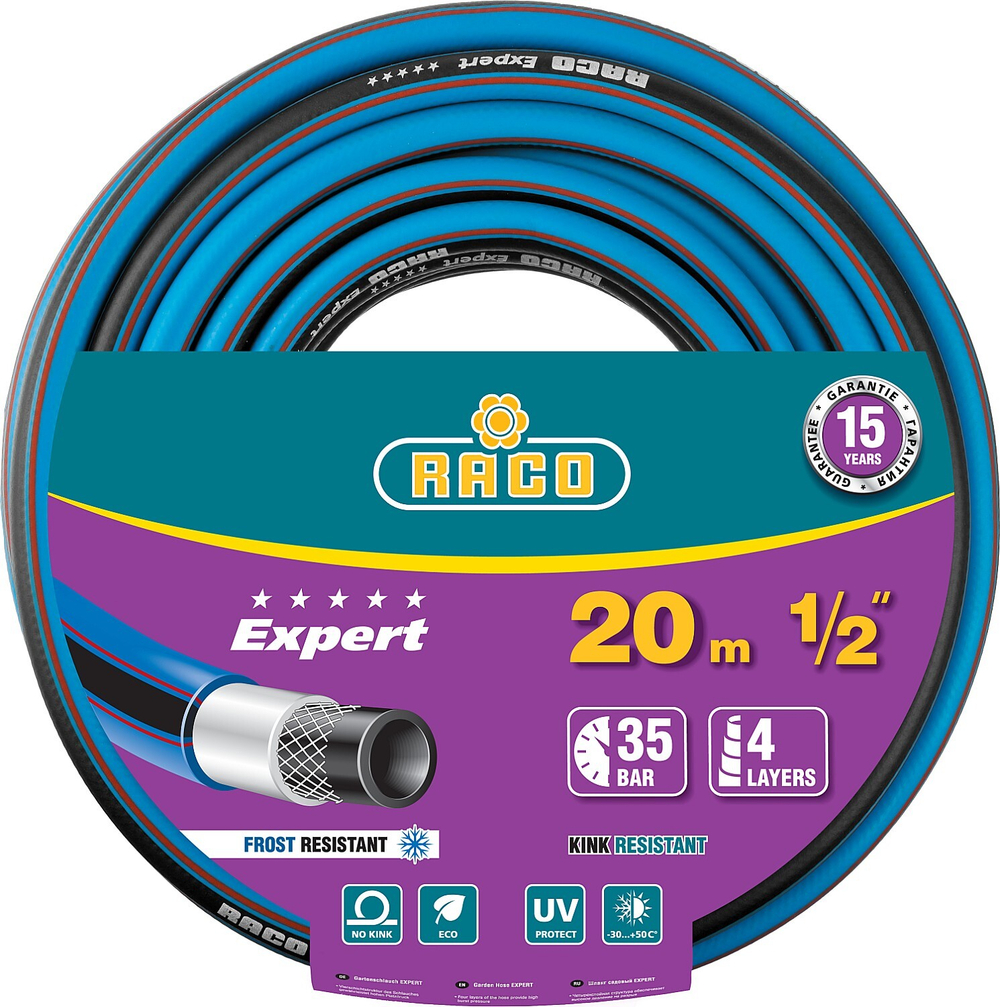 Поливочный шланг RACO EXPERT 1/2″ 20 м 35 атм четырёхслойный армированный