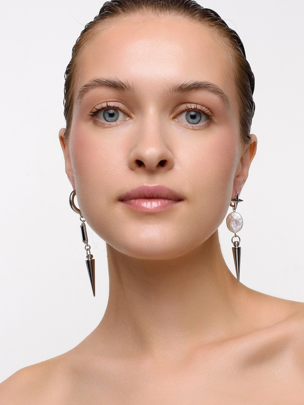 Серьги "Star pearl thorn" c черным агатом Silver