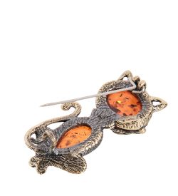 AM-2031 Брошь «Кот Чеширский» (латунь, янтарь)