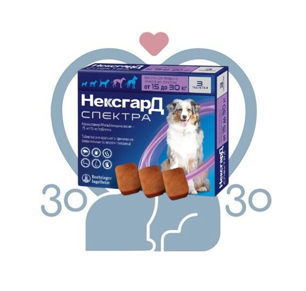 Нексгард Спектра L (15-30 кг) 1 табл.*75мг/15мг*упак. 3 табл.,