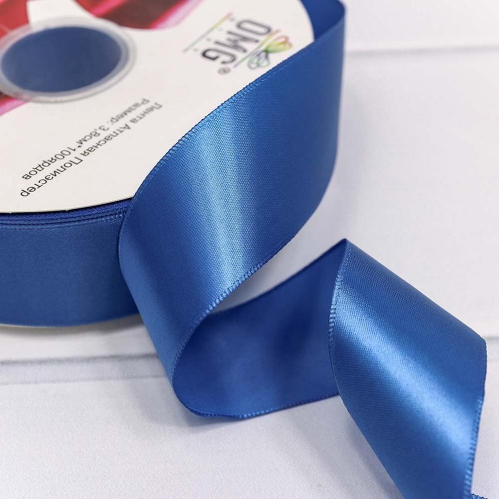 Лента Атласная 3,8см х 110м Полиэстер класс А (Синий)