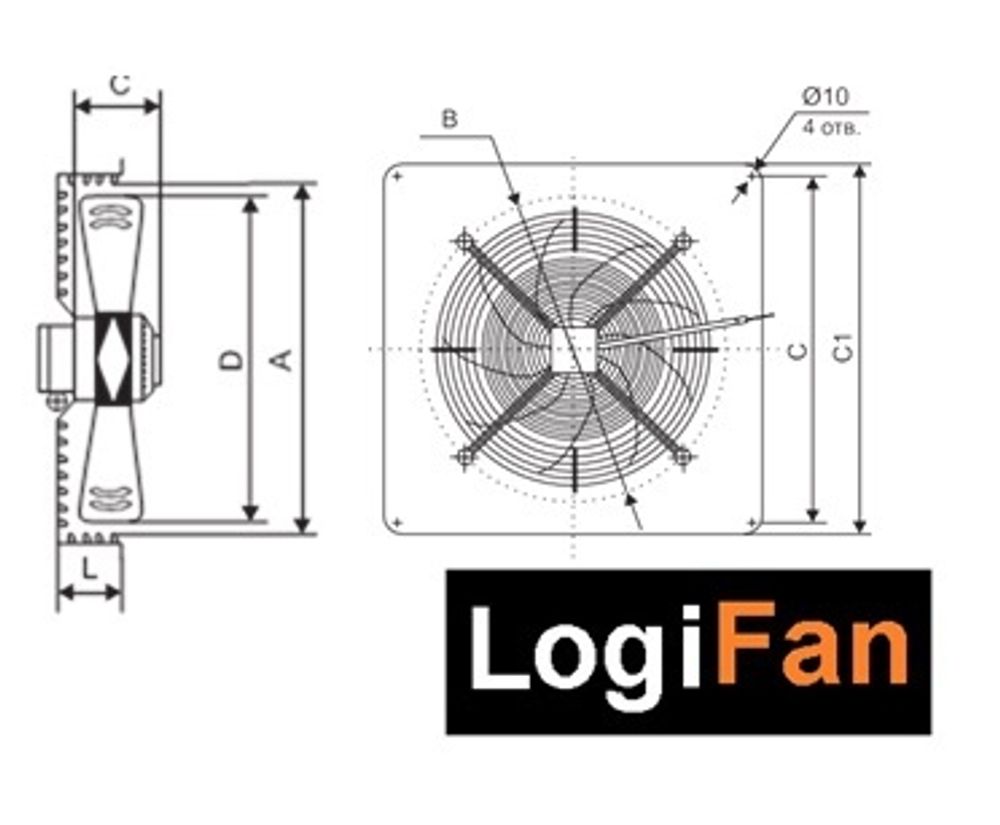 Вентилятор осевой на квадратной пластине Logifan YWF-2Е 250 мм