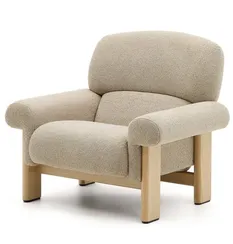 Кресло Cabana из бежевого шенилла с ножками в натуральной отделке