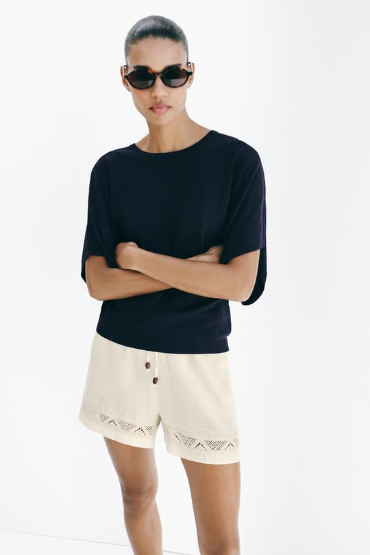 ZARA ТОП С ШИРОКИМИ РУКАВАМИ, МОРСКОЙ СИНИЙ