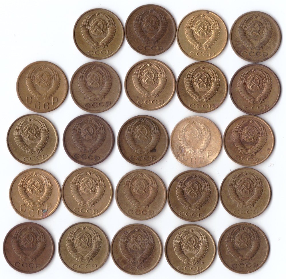 Комплект монет СССР (24шт.) 2 копейки, 1937,54,56,61,с 67 по 73,76,с 80 по 91г, VF-XF